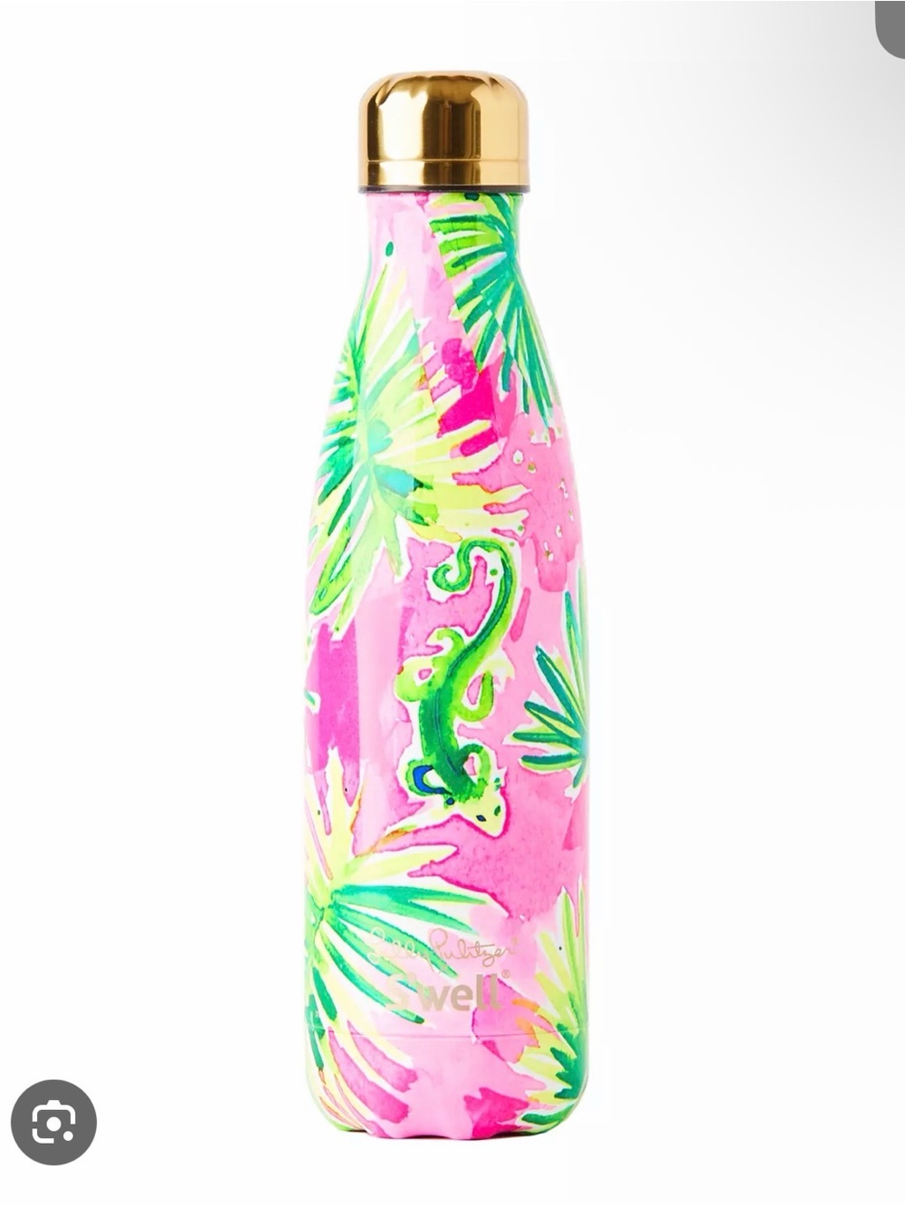 S'well Pink and Green Tropical Tiki Pink Water Bottle with Gold Cap